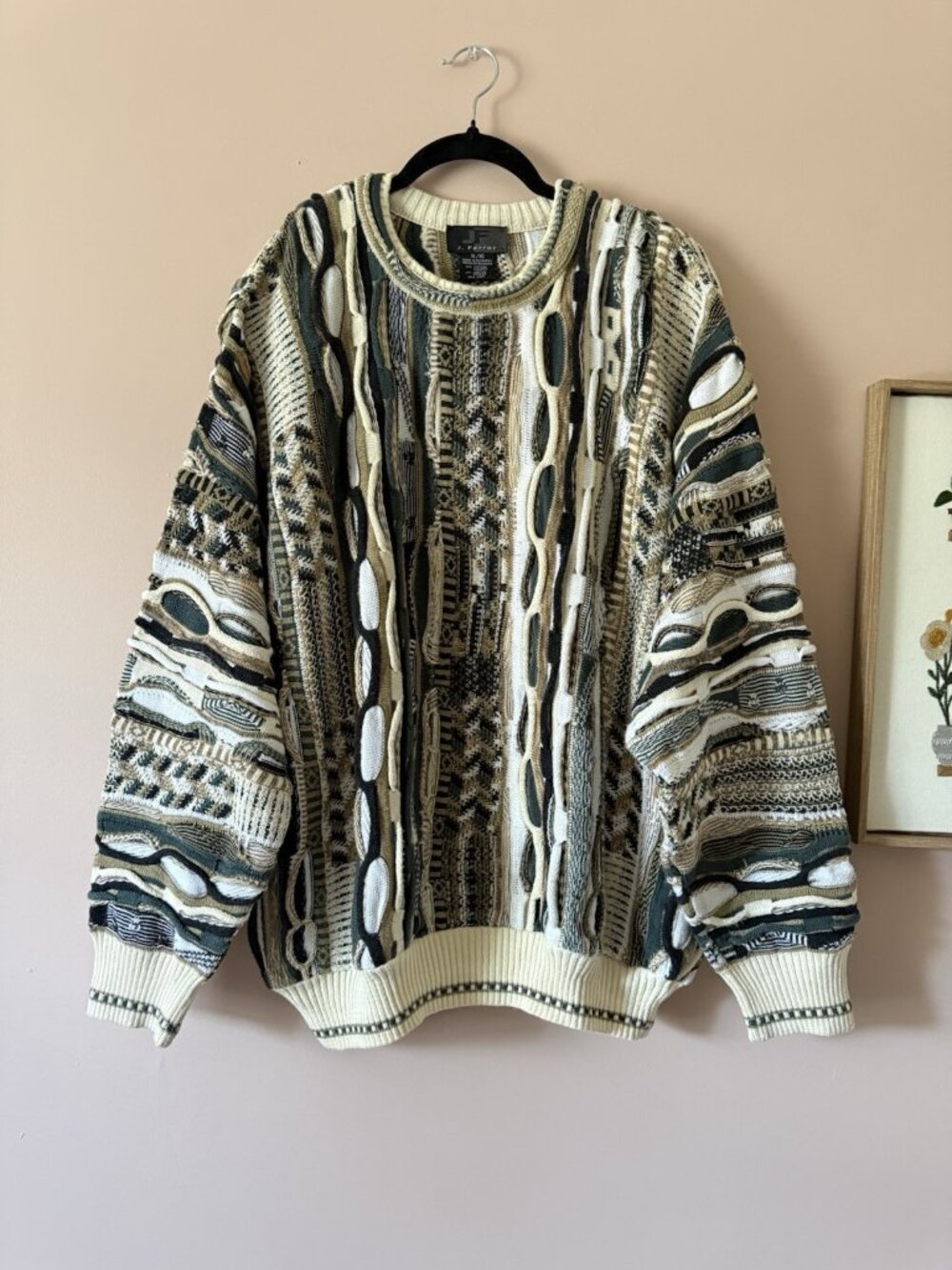 Vintage 90s  J. Ferrar Coogie Style Textured 3D Knit Pullover Sweater Men’s XL